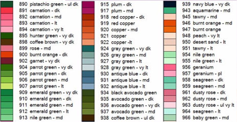 Color Chart For Diamond Painting