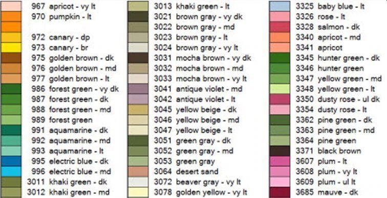 Diamond Painting Colour Chart
